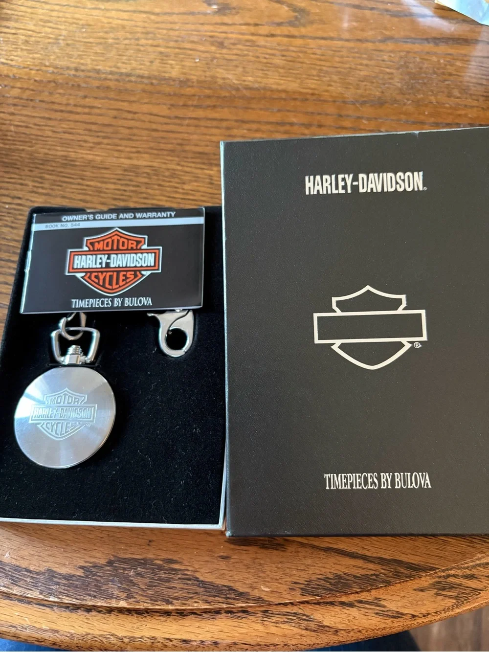 Harley-Davidson BULOVA Brushed Silver Pocket Watch with Chain & Clip